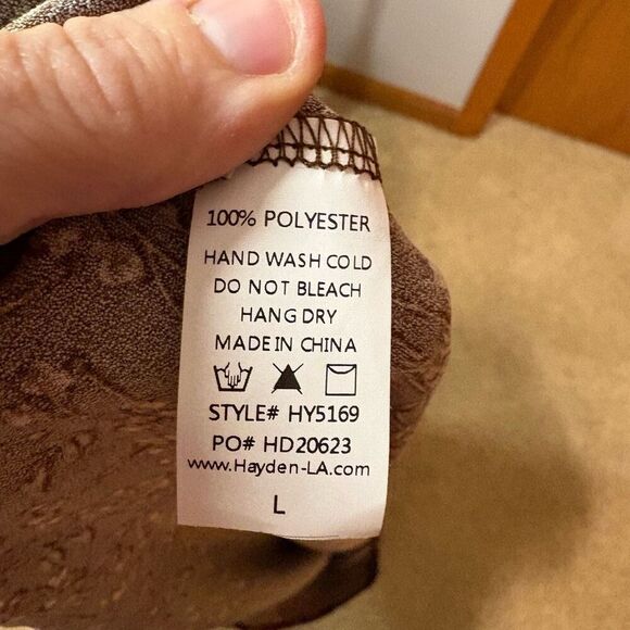 Hayden Los Angeles Brown floral tie neck babydoll top NEW size L - Picture 7 of 9